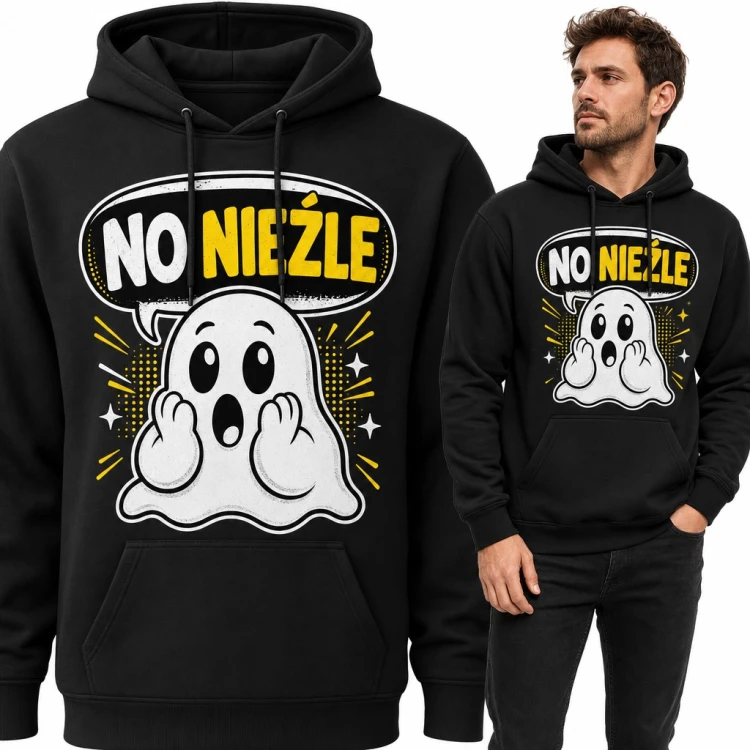 Bluza męska z kapturem - zdziwiony duszek z napisem „No nieźle”