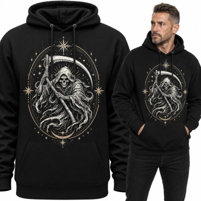 Bluza męska z kapturem - Kostucha z kosą w gwiezdnym owalu