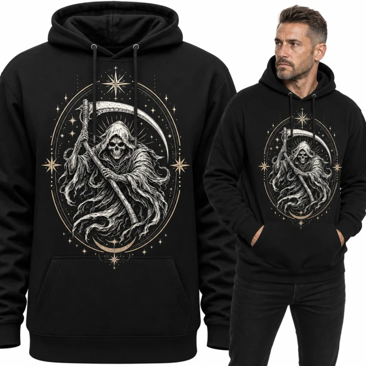 Bluza męska z kapturem - Kostucha z kosą w gwiezdnym owalu