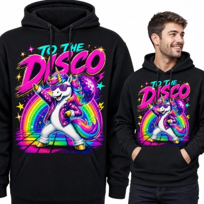 Bluza męska z kapturem - tańczący jednorożec „To the disco”