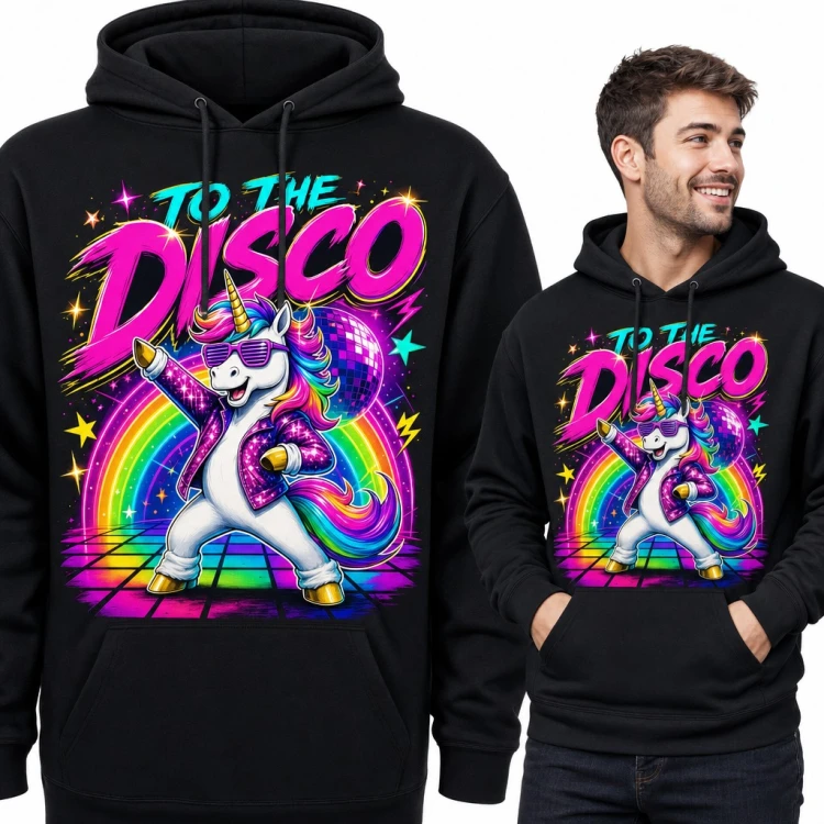 Bluza męska z kapturem - tańczący jednorożec „To the disco”