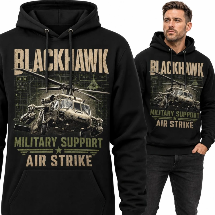 Bluza męska z kapturem - śmigłowiec UH-60 „Blackhawk Military Support Air Strike”