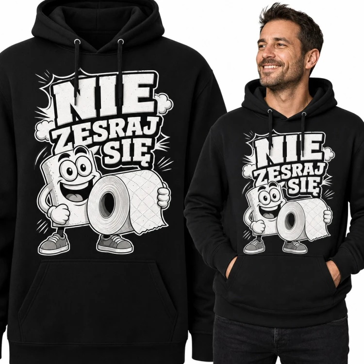 Bluza męska z kapturem - „Nie zesraj się” z wesołą rolką papieru toaletowego