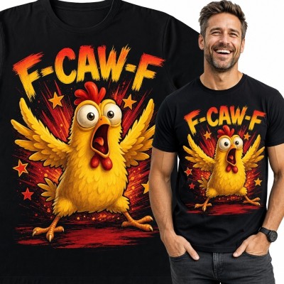 Koszulka męska z krzyczącym kurczakiem „F-caw-f” - ptasi humor