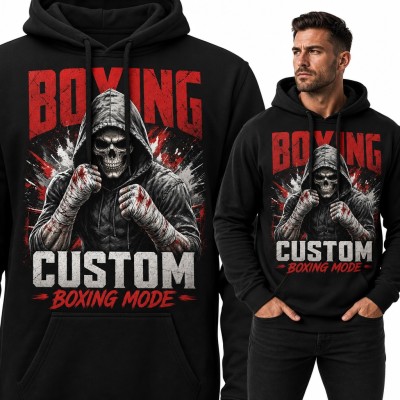 Bluza męska z kapturem - „Boxing custom boxing mode” z czaszką boksera w owijkach