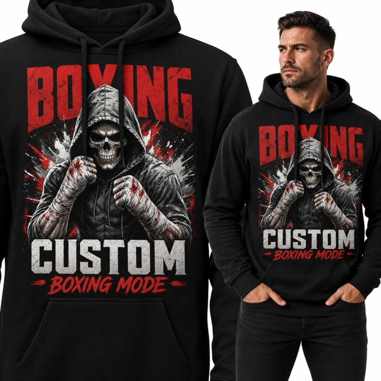 Bluza męska z kapturem - „Boxing custom boxing mode” z czaszką boksera w owijkach