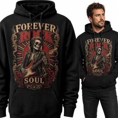 Bluza męska z kapturem „Forever Rock Soul” - szkielet z gitarą elektryczną dla gitarzysty
