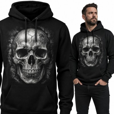 Bluza męska z kapturem - realistyczna popękana czaszka