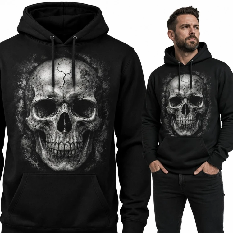 Bluza męska z kapturem - realistyczna popękana czaszka