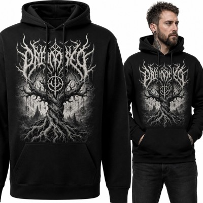 Bluza męska z kapturem - martwe drzewo i okultystyczne symbole w stylu black metal