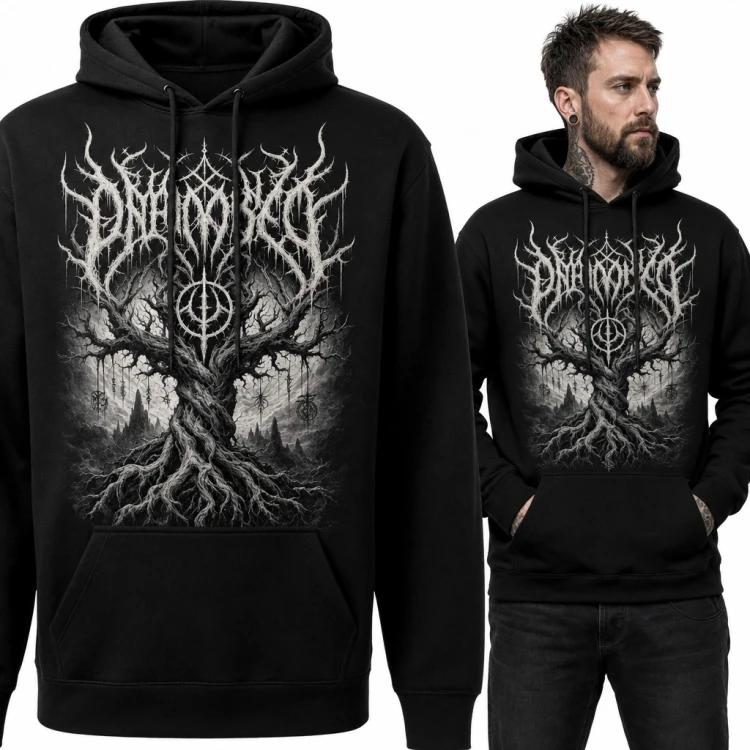 Bluza męska z kapturem - martwe drzewo i okultystyczne symbole w stylu black metal
