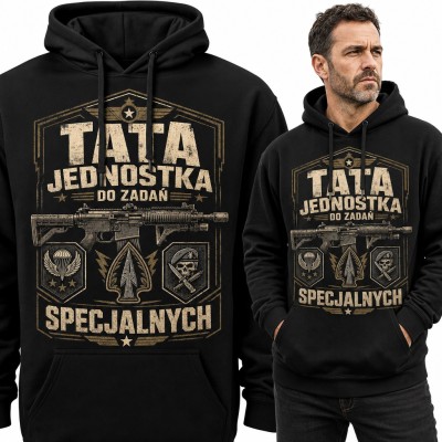 Bluza męska z kapturem - „Tata jednostka do zadań specjalnych” z militarnym emblematem