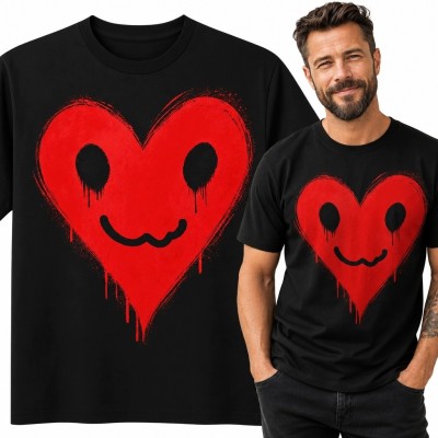 Koszulka męska z czerwonym sercem w stylu graffiti - mroczny streetwear