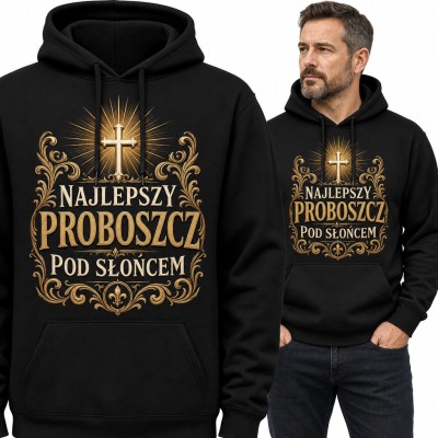 Bluza męska z kapturem „Najlepszy proboszcz pod słońcem” - złoty krzyż dla księdza