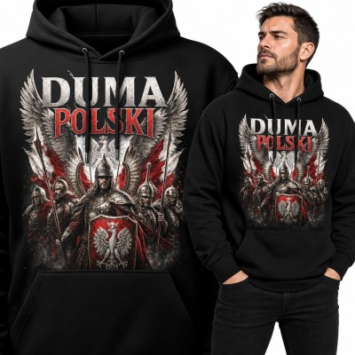 Bluza męska z kapturem - „Duma Polski” husaria z orłem i skrzydłami