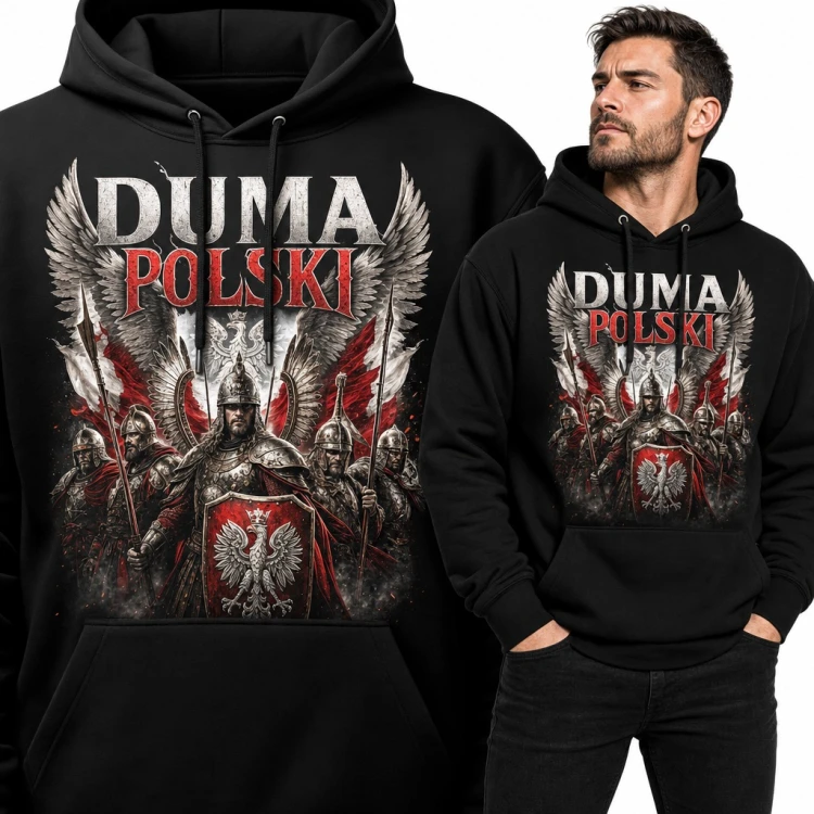 Bluza męska z kapturem - „Duma Polski” husaria z orłem i skrzydłami