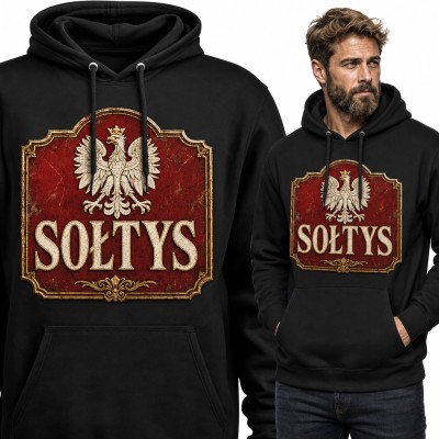 Bluza męska z kapturem „Sołtys” - orzeł z koroną na retro tablicy dla sołtysa
