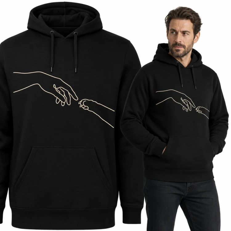 Bluza męska z kapturem - dłoń i łapa pupila w stylu line art