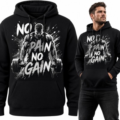 Bluza męska z kapturem „No pain no gain” - kulturysta z hantlami