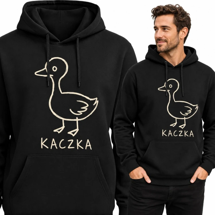Bluza męska z kapturem „Kaczka” - rysunek kaczuszki w stylu doodle