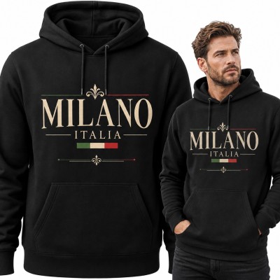 Bluza męska z kapturem „Milano Italia” - elegancki napis z flagą Włoch