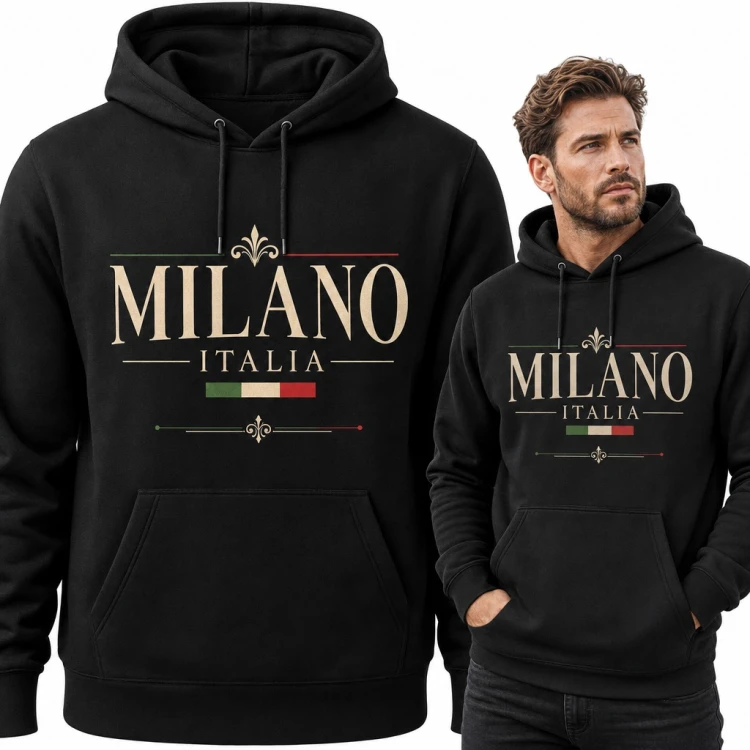 Bluza męska z kapturem „Milano Italia” - elegancki napis z flagą Włoch