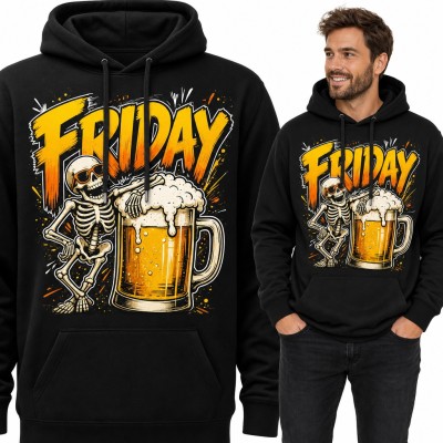 Bluza męska z kapturem „Friday” - szkielet z kuflem piwa na weekend