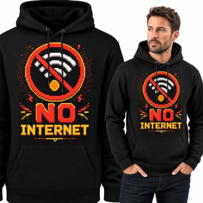 Bluza męska z kapturem „No internet” - przekreślone Wi-Fi w stylu pixel art