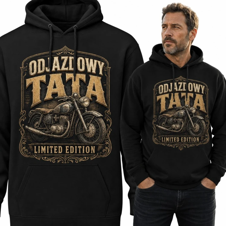 Bluza męska z kapturem - „Odjazdowy tata” z motocyklem retro dla motocyklisty