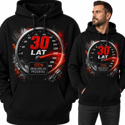 Bluza męska z kapturem na 30 urodziny - licznik „30 lat 100% oryginalny przebieg”