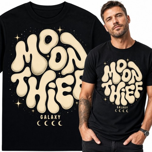 Koszulka męska z Księżycem „Moon Thief” - kosmiczny wzór retro