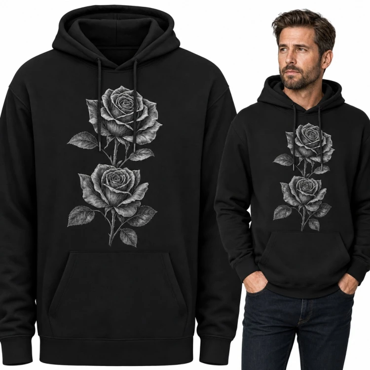 Bluza męska z kapturem - dwie róże w stylu rysunku ołówkiem