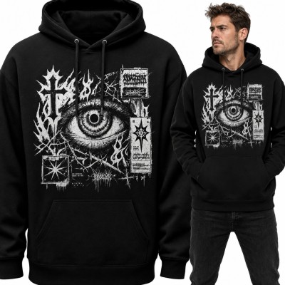 Bluza męska z kapturem - gotyckie oko z krzyżem i drutem kolczastym „See nothing trust no one”