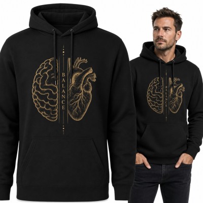 Bluza męska z kapturem - „Balance” mózg i anatomiczne serce