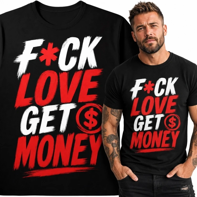 Koszulka męska streetwear „F*ck Love Get Money” - symbol dolara