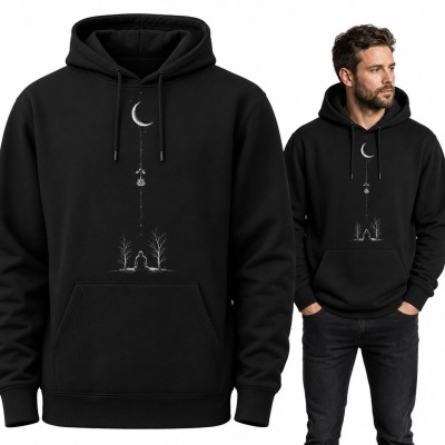 Bluza męska z kapturem - półksiężyc z różą i samotna postać pod drzewami