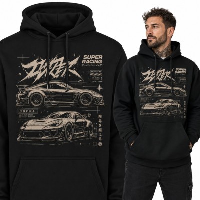 Bluza męska z kapturem - auta JDM z Tokio „Super Racing”