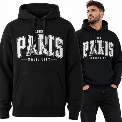 Bluza męska z kapturem - „Paris” z wieżą Eiffla w stylu college
