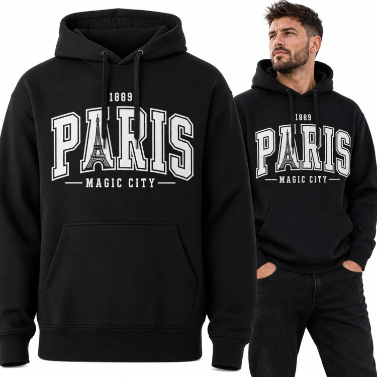 Bluza męska z kapturem - „Paris” z wieżą Eiffla w stylu college