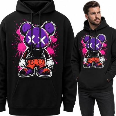 Bluza męska z kapturem - fioletowa myszka z oczami X w stylu graffiti