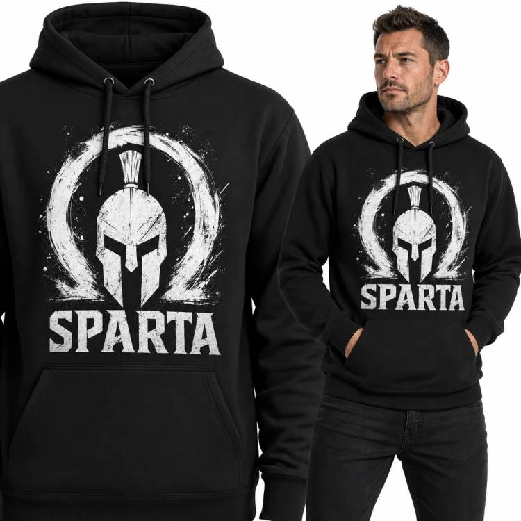 Bluza męska z kapturem - spartański hełm i omega z napisem „Sparta”