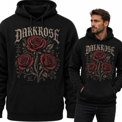 Bluza męska z kapturem - „Darkrose” gotyckie czerwone róże z cierniami
