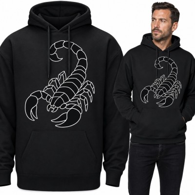 Bluza męska z kapturem - konturowy skorpion z uniesionym żądłem