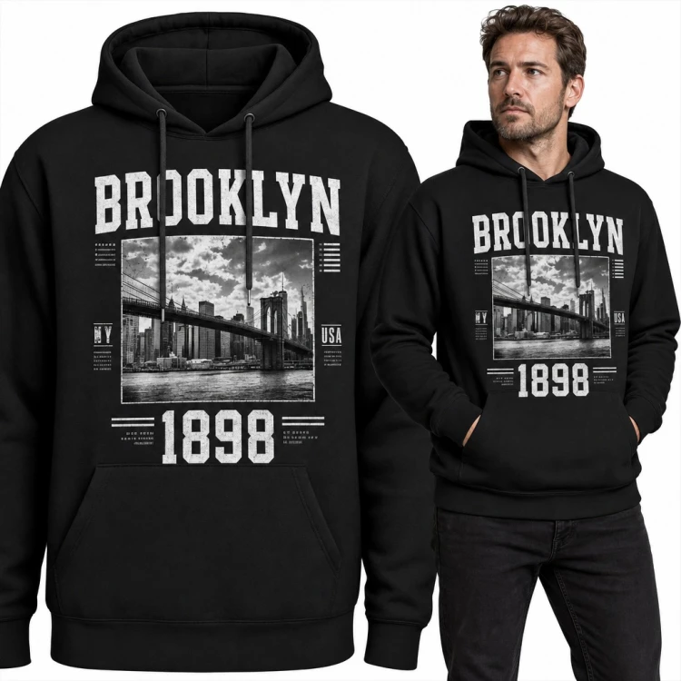 Bluza męska z kapturem - „Brooklyn 1898” z Mostem Brooklińskim