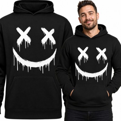 Bluza męska z kapturem - smiley graffiti z oczami X i ociekającą farbą