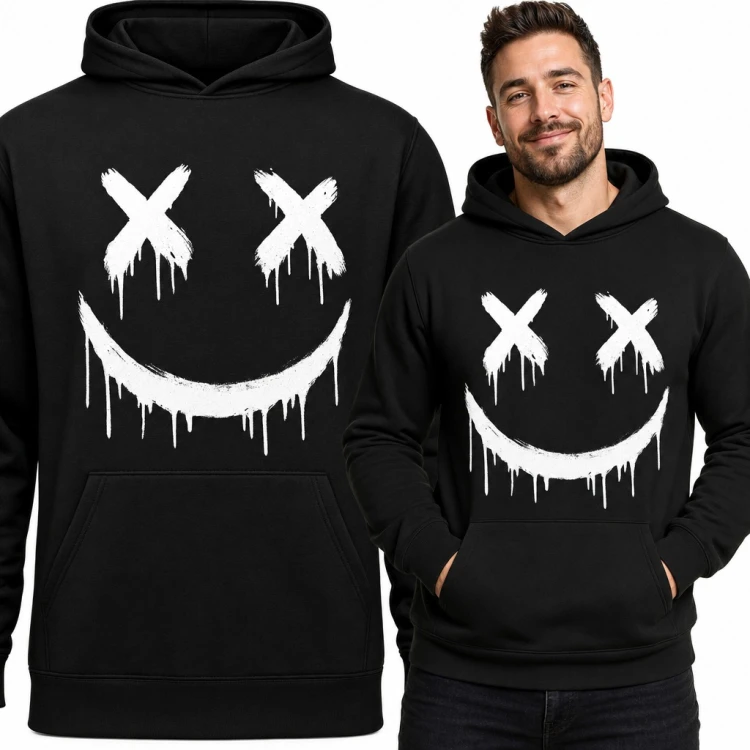 Bluza męska z kapturem - smiley graffiti z oczami X i ociekającą farbą