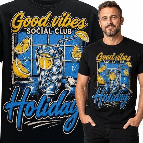 Koszulka męska „Holiday” - wakacyjny nadruk retro z cytrynami