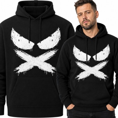 Bluza męska z kapturem - złowrogie oczy i przekreślone usta X w stylu grunge
