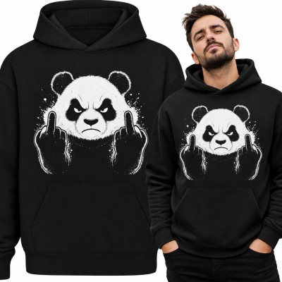 Bluza męska z kapturem - wściekła panda pokazująca dwa środkowe palce