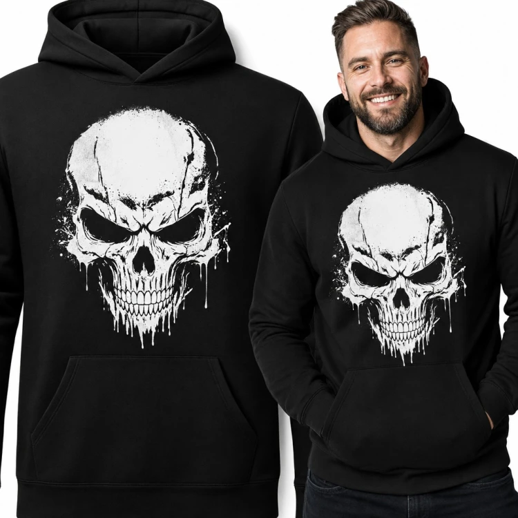 Bluza męska z kapturem - groźna czaszka w stylu ociekającej farby